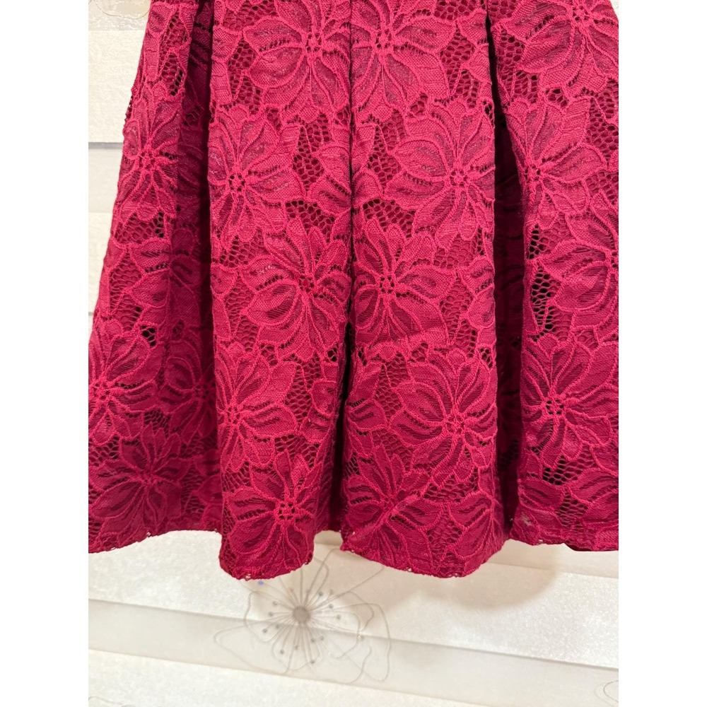 Burgundy Floral Lace Fit and Flare Mini Dress XS 3/4 Sleeve Red.Made in Poland - Picture 6 of 14
